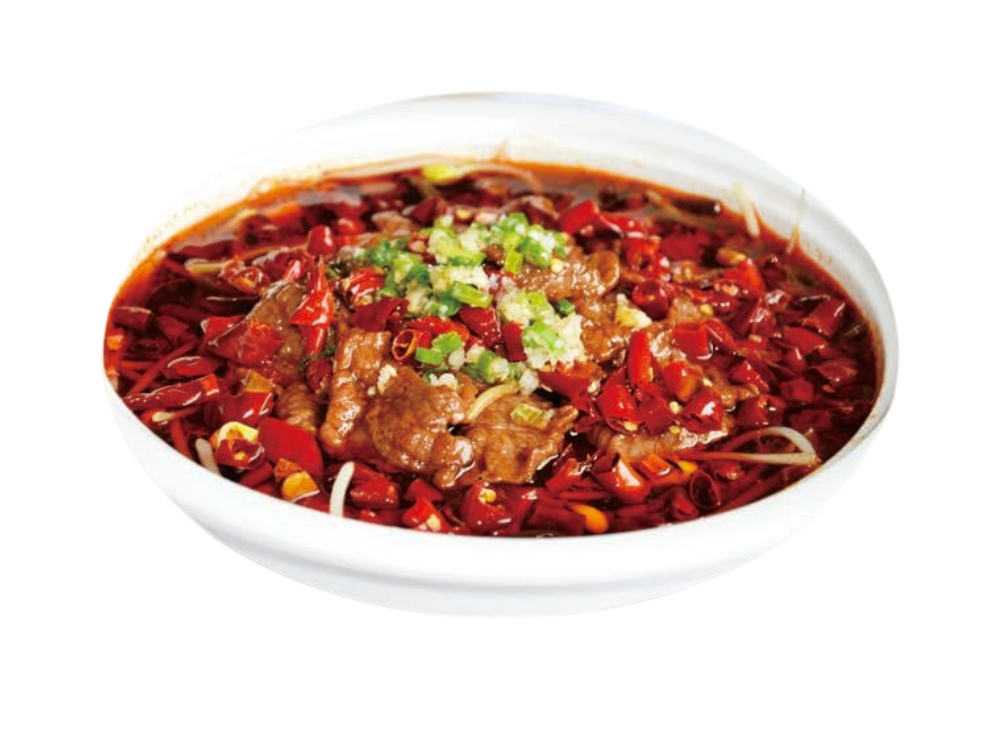 B4 Boiled Beef Slices in Spicy Broth 水煮牛肉